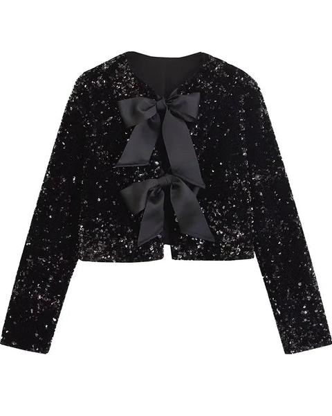 Bow Tie Sequin Jacket Jacket Black