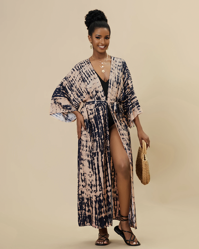 Deja Tie Dye Beach Kimono Deja Black Apricot One Size Fits All