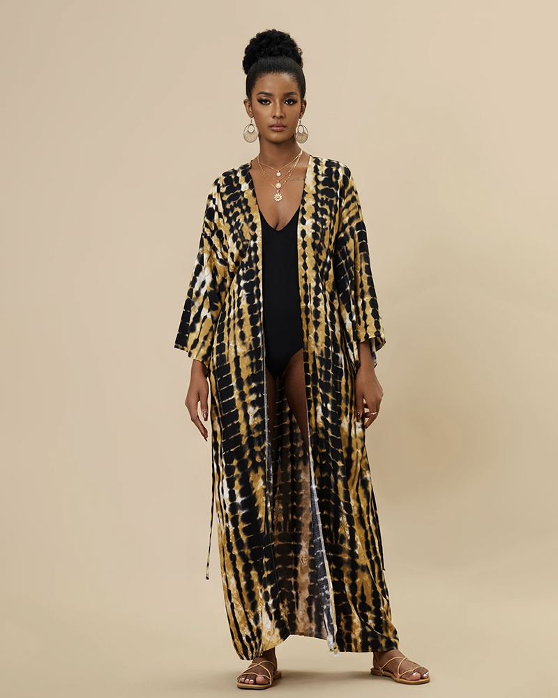 Deja Tie Dye Beach Kimono Deja Yellow Black One Size Fits All