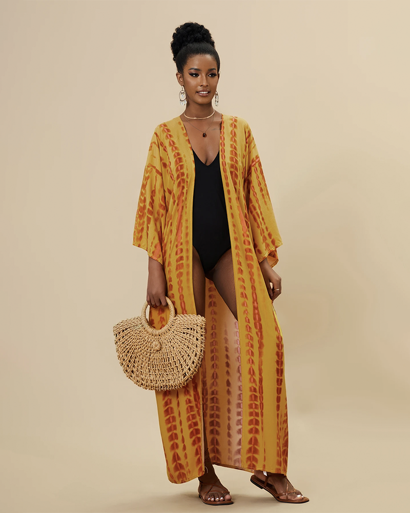 Deja Tie Dye Beach Kimono Deja Yellow One Size Fits All
