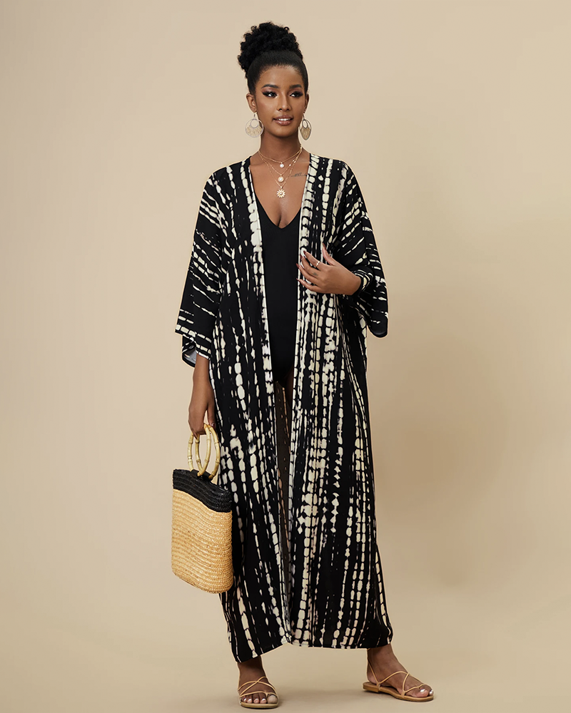 Deja Tie Dye Beach Kimono Deja Black White One Size Fits All