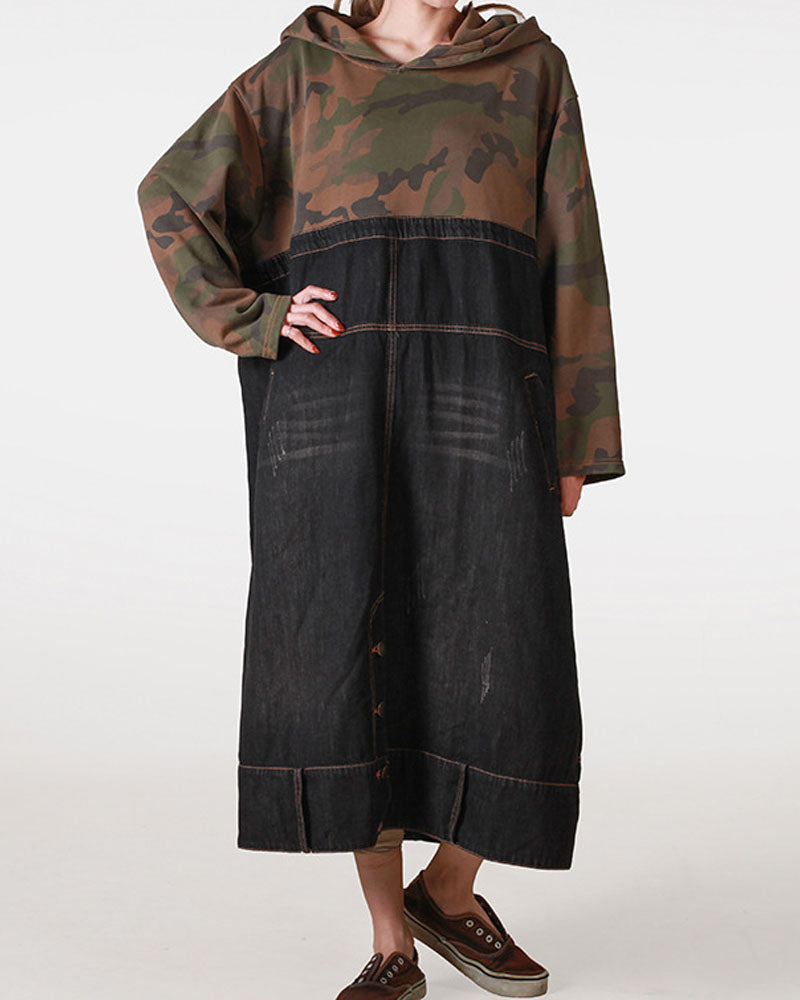Around the Way Denim Hoodie Dress One Size Fits up to 1XL Black Denim