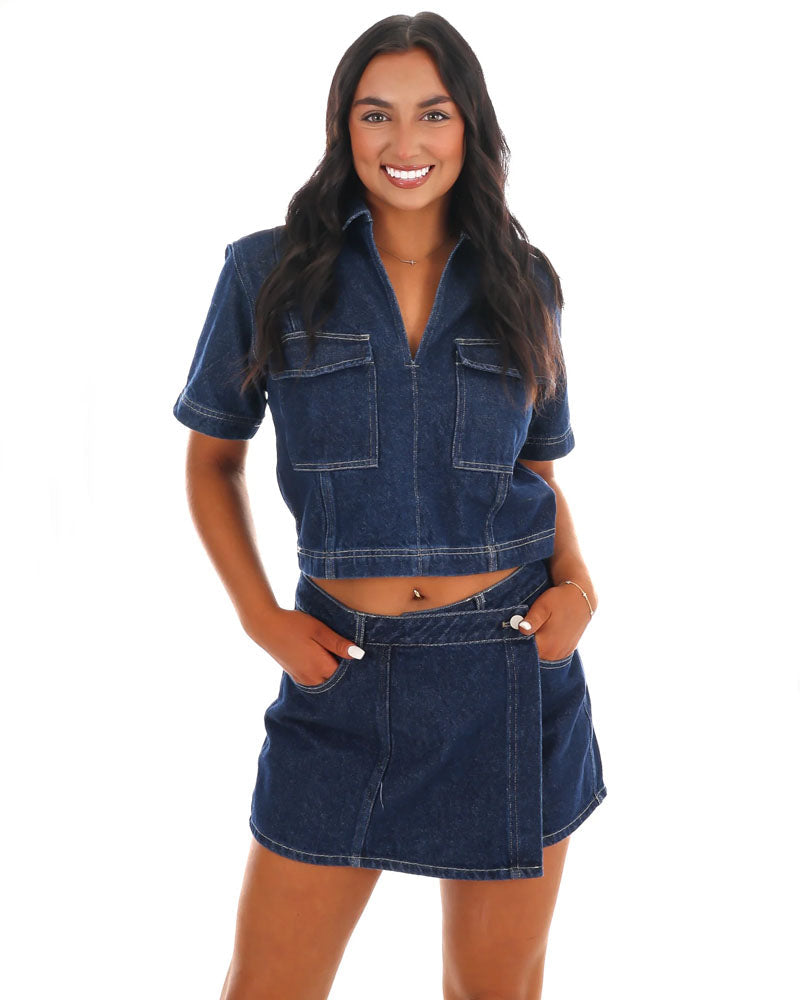 Denim Duo Two Piece Set Dark Denim Blue