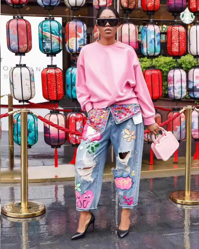 Dope Embellished Jeans Denim Blue