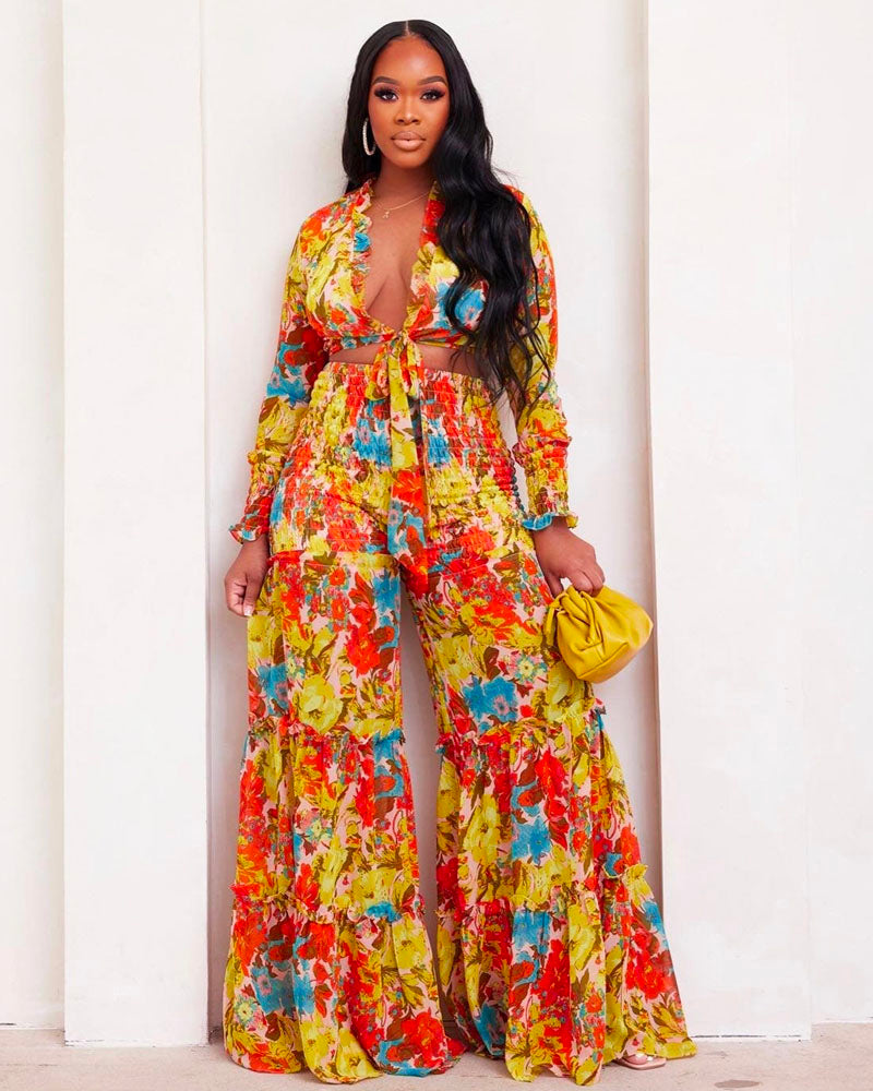 Floral Flow Pant Set Orange