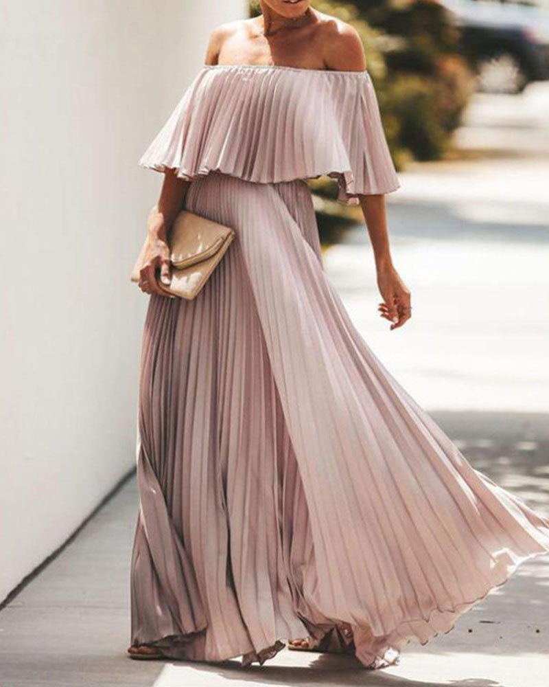 ELEGANT PLEATED DRESS APRICOT