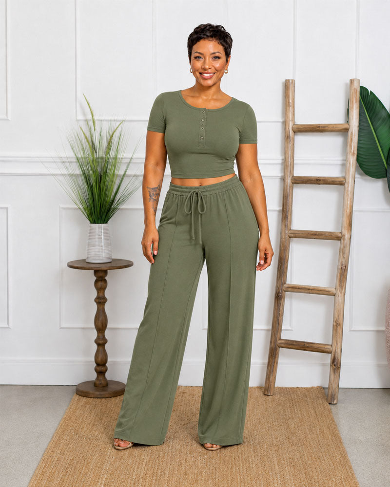 Easy Hours Button-Top Pant Set