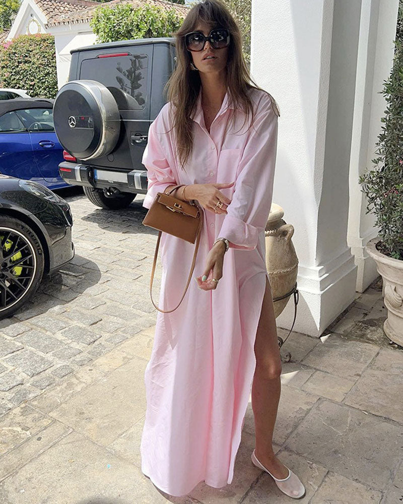 Eleanor Oversized Shirt Maxi Dress Pink One Size