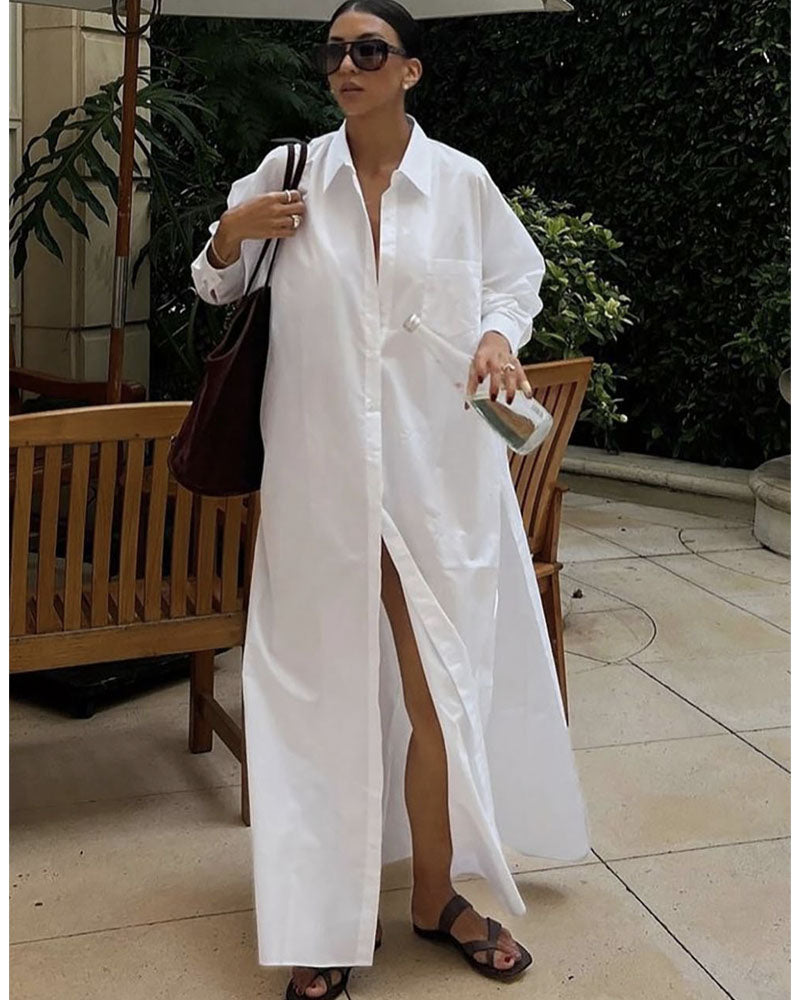 Eleanor Oversized Shirt Maxi Dress White One Size