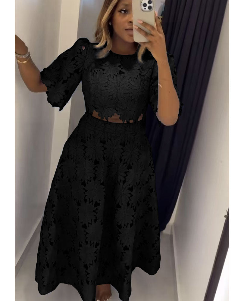 Elegance Lace Skirt Set Black