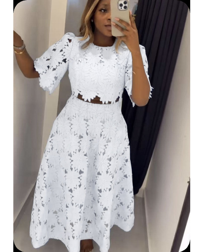 Elegance Lace Skirt Set White