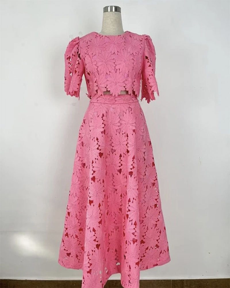 Elegance Lace Skirt Set Pink