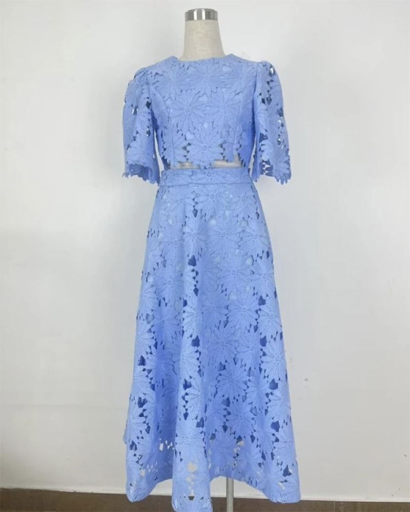Elegance Lace Skirt Set Baby Blue