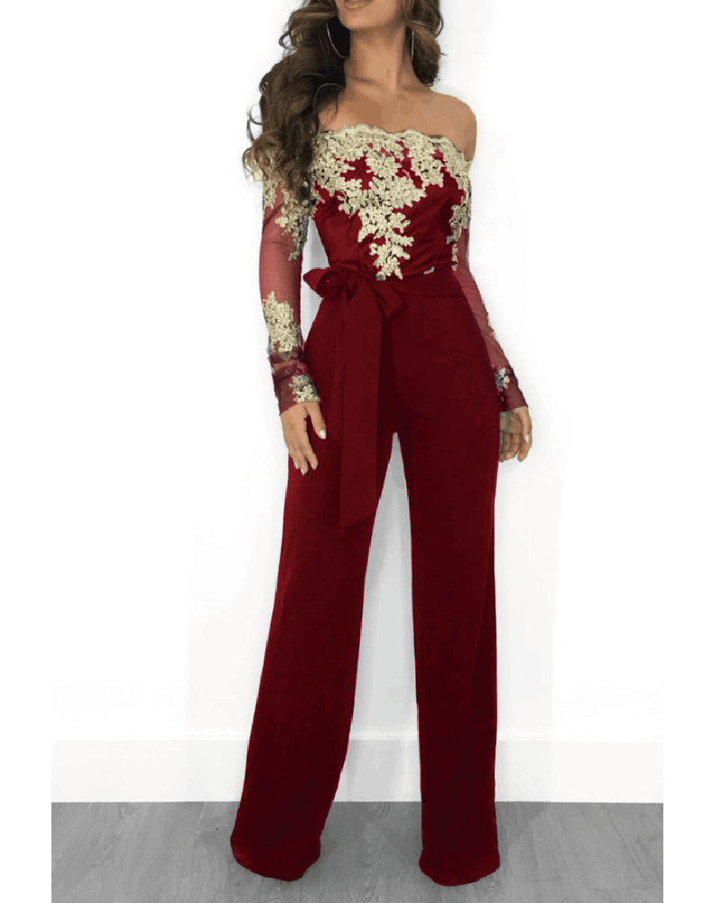 Elegant Lace Jumpsuit Elegant- Burgundy-1