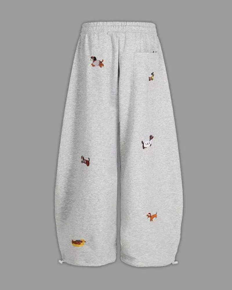 Embroidery Puppy Barrel Sweatpants