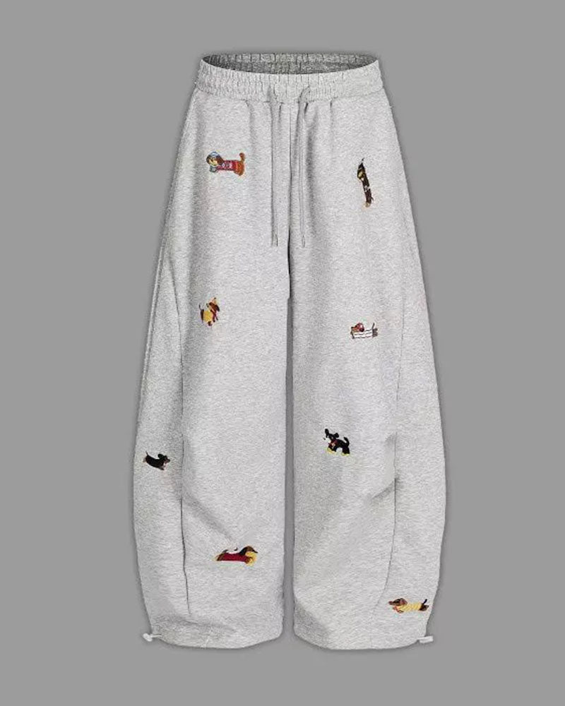 Embroidery Puppy Barrel Sweatpants