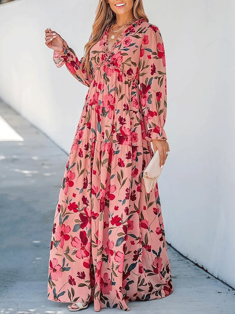 Fall Feels Ruffle Tiered Maxi Dress Pink