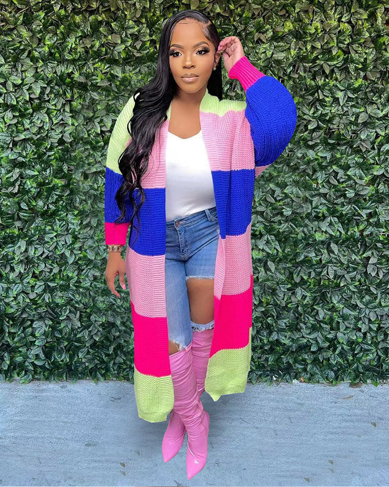Fall Color Block Cardigan Pink