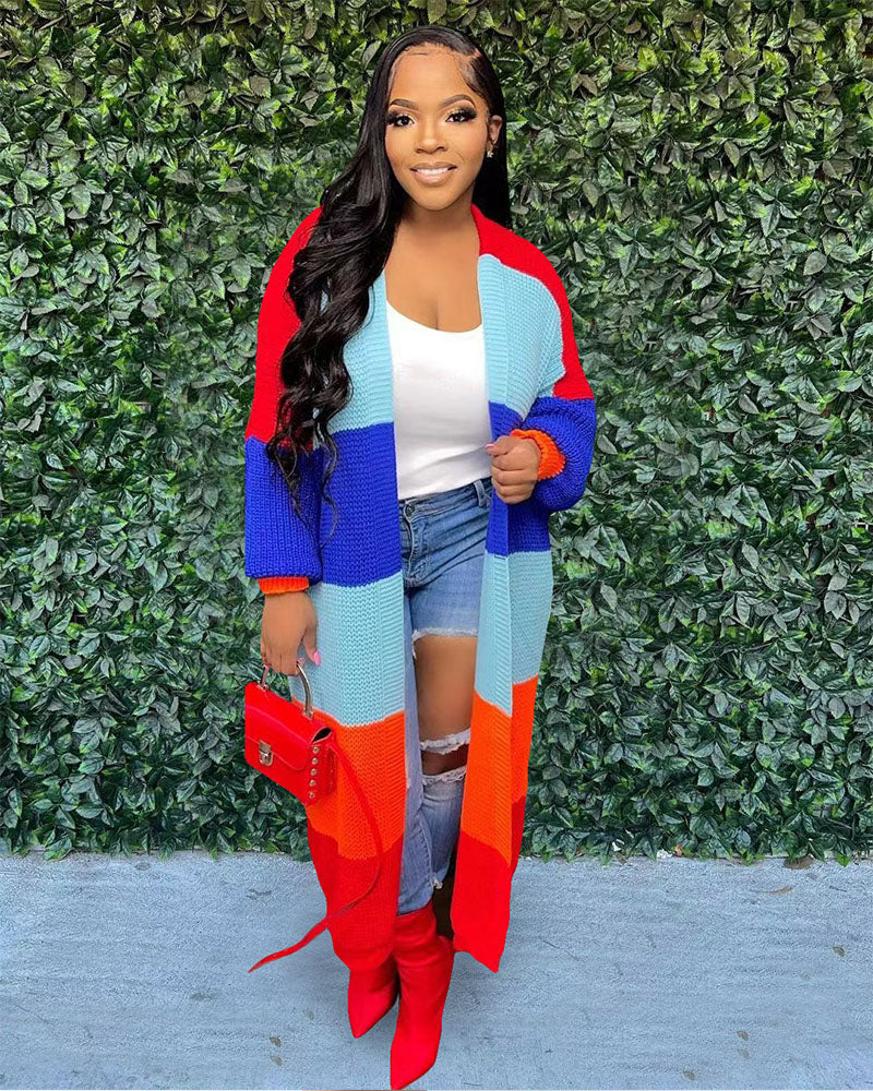 Fall Color Block Cardigan Sky Blue