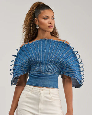 Fan Fold Denim Statement Top/Set