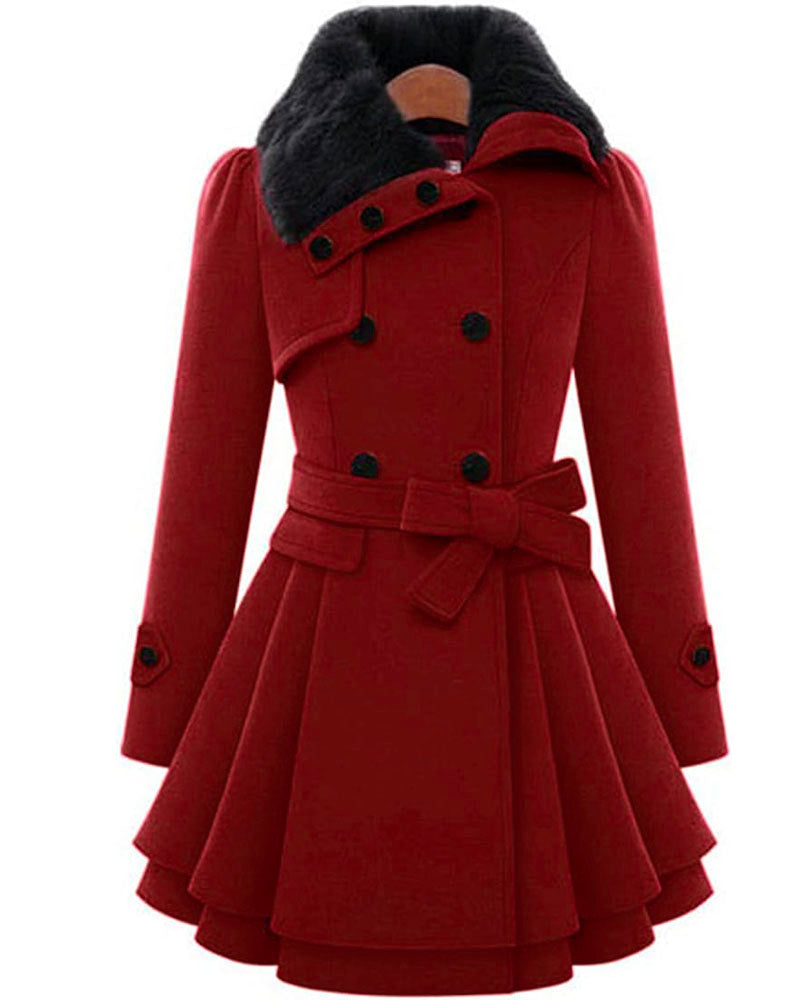 Faux Fur Coat Jacket Burgundy