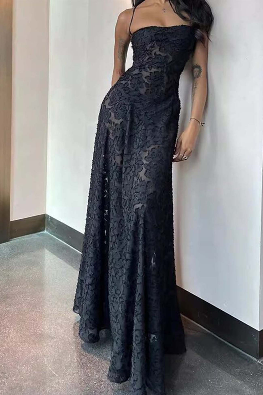 Floral Jacquard Tassel Lace Up Maxi Dress