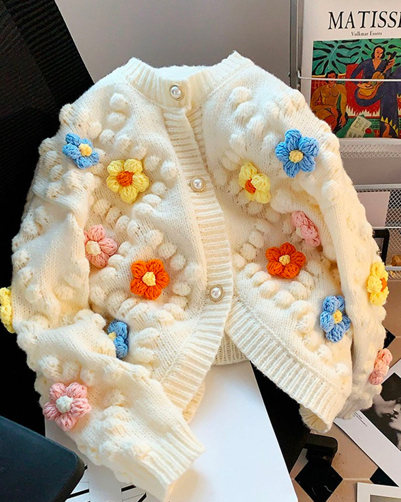 Floral Knit Cardigan【On Sale】 Beige
