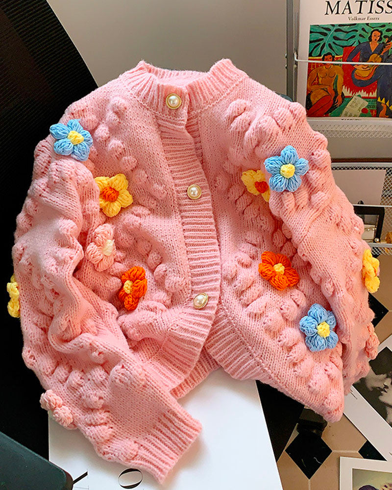 Floral Knit Cardigan【On Sale】 Pink