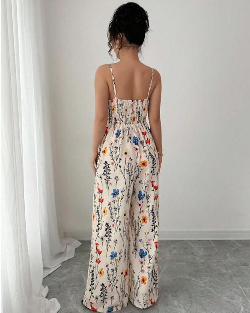 Combinaison fleurie à jambes larges