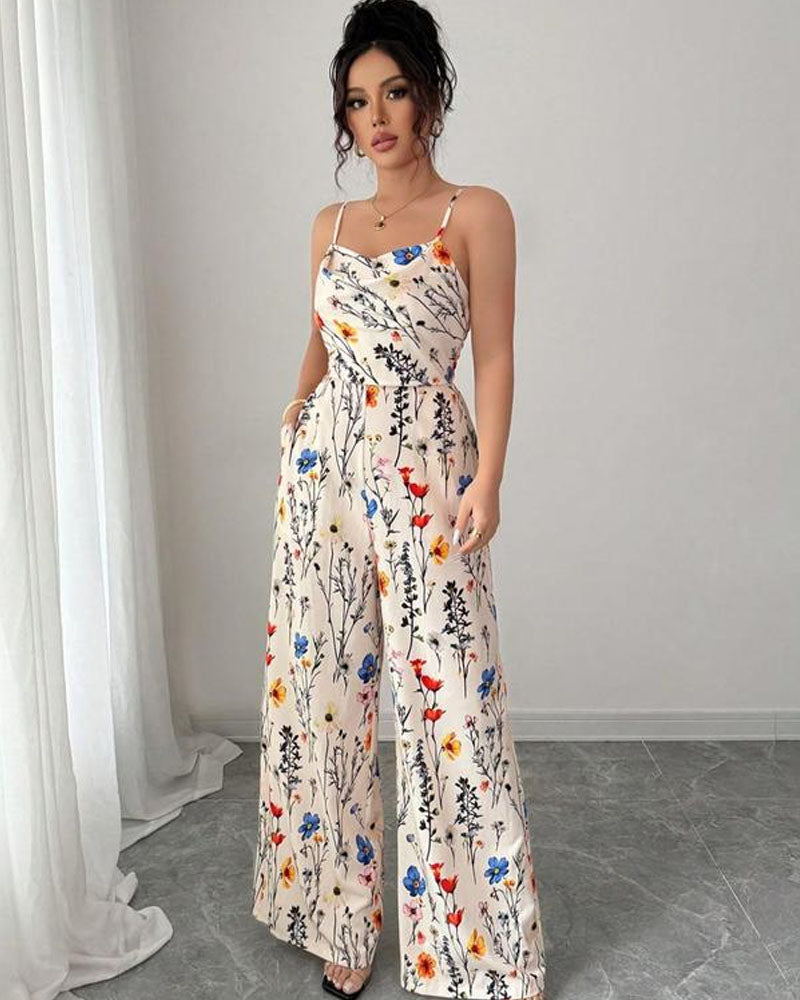 Combinaison fleurie à jambes larges