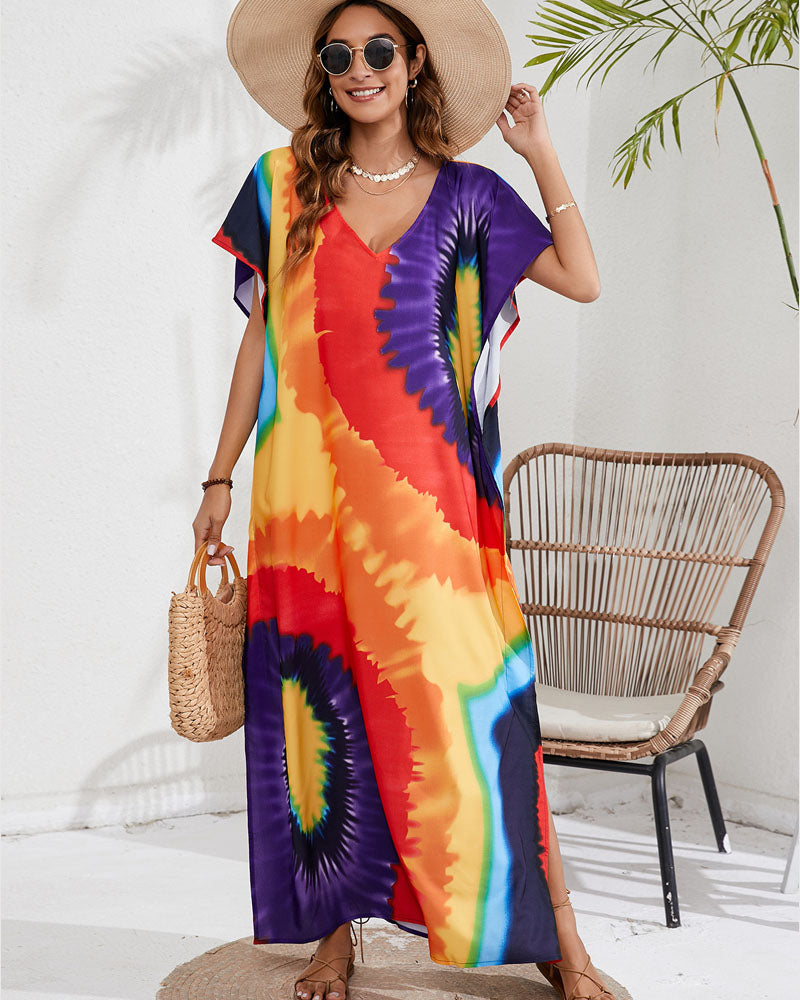 Floral Maxi Beach Dress ONESIZE RED