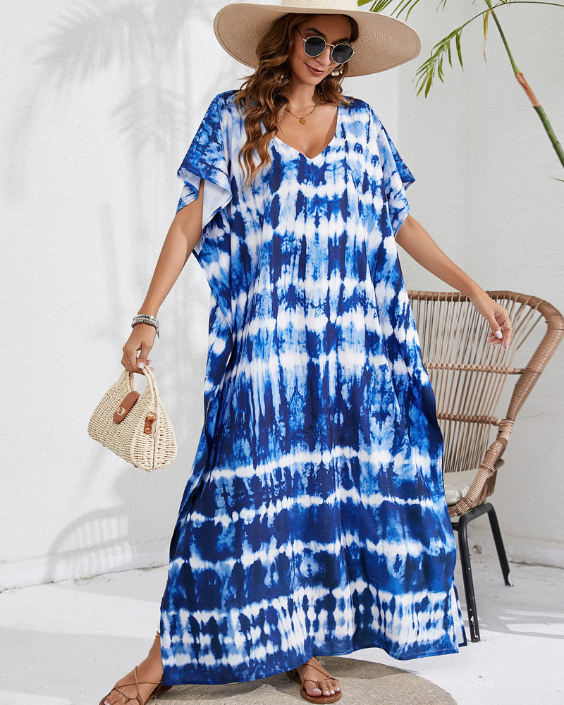 Floral Maxi Beach Dress ONESIZE BLUE