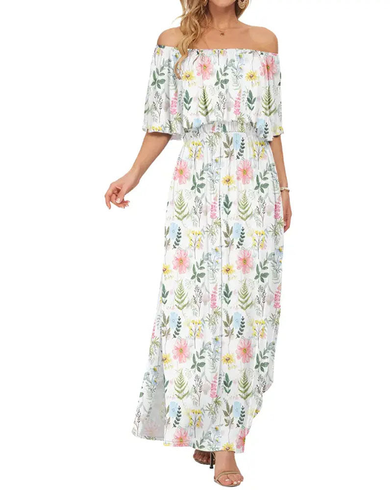 Floral Ruffle Off Shoulder Dress