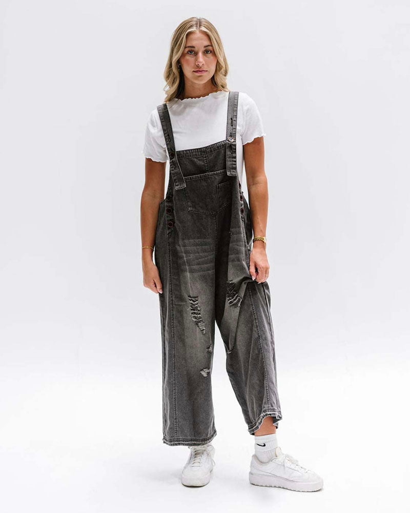 Frankie Denim Overalls Black