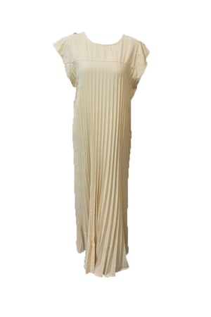 Crew Neck Cap Sleeve Pleated Dress