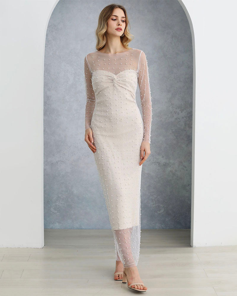 Full Pearl Mesh Cover up Dress White