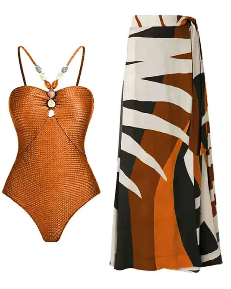 Fun In Tulum Swimsuit Set Caramel-4