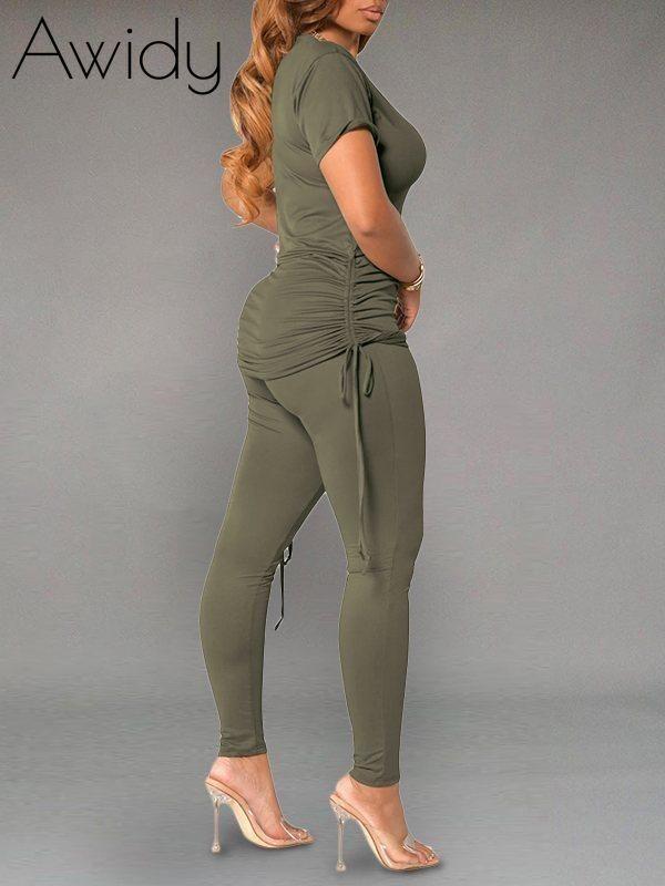 Solid Drawstring Top & Pants Set