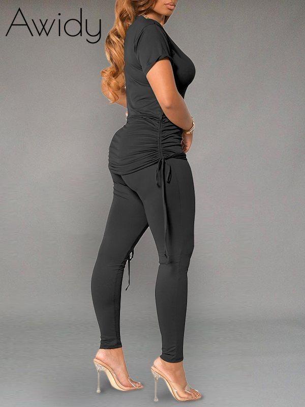 Solid Drawstring Top & Pants Set