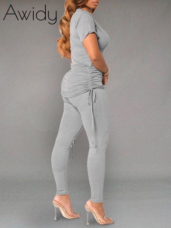 Solid Drawstring Top & Pants Set