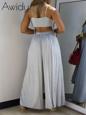 Solid Cami Tunic Top & Wide-Leg Pants Set