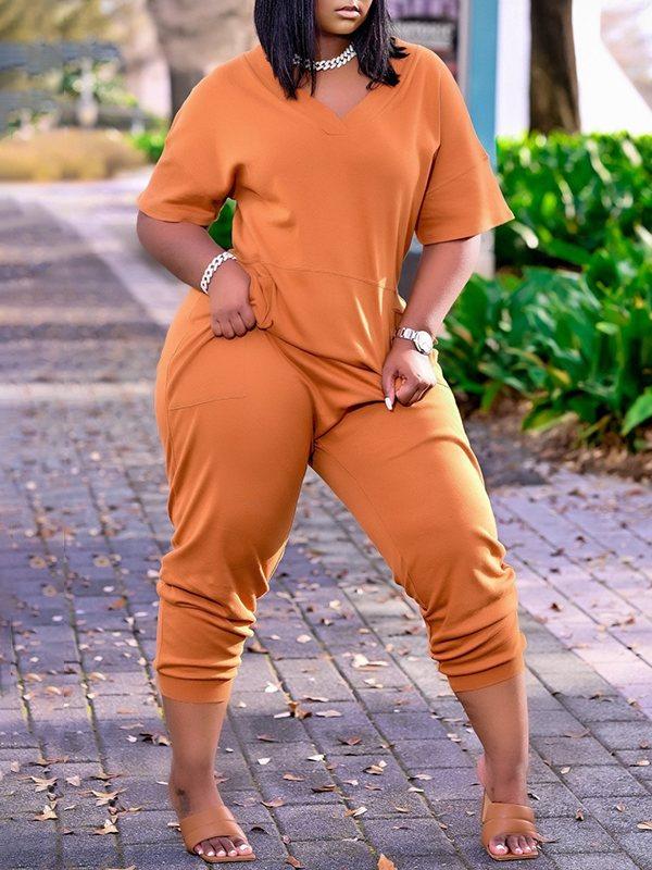 Indiebeautie – Einfarbiger Jumpsuit mit V-Ausschnitt