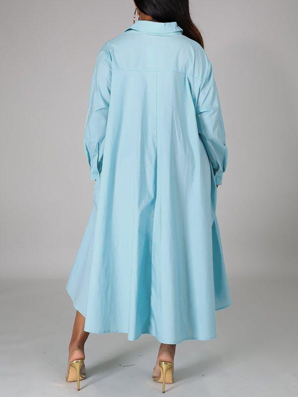 Robe chemise unie à col montant - Liquidation