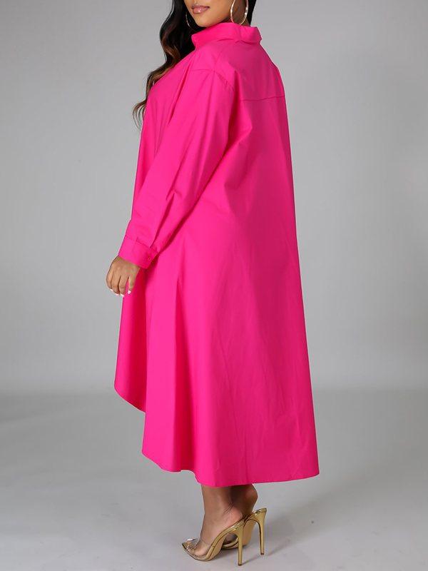 Robe chemise unie à col montant - Liquidation