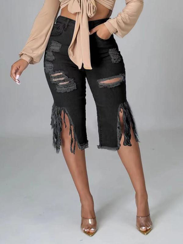 Indiebeautie – Capri-Jeans mit zerrissenen Fransen