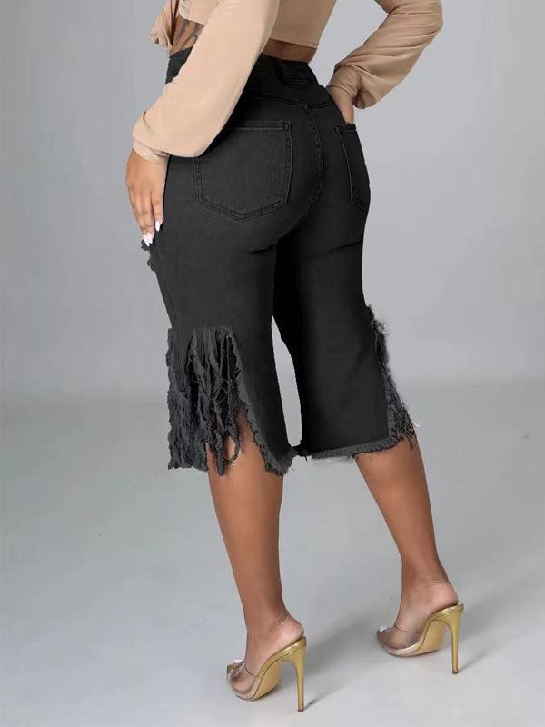 Indiebeautie – Capri-Jeans mit zerrissenen Fransen