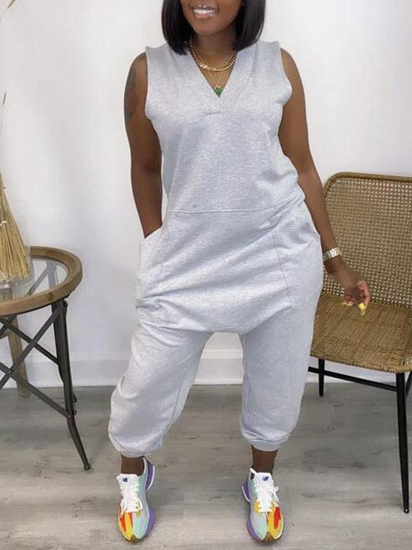 Ärmelloser Jumpsuit mit V-Ausschnitt