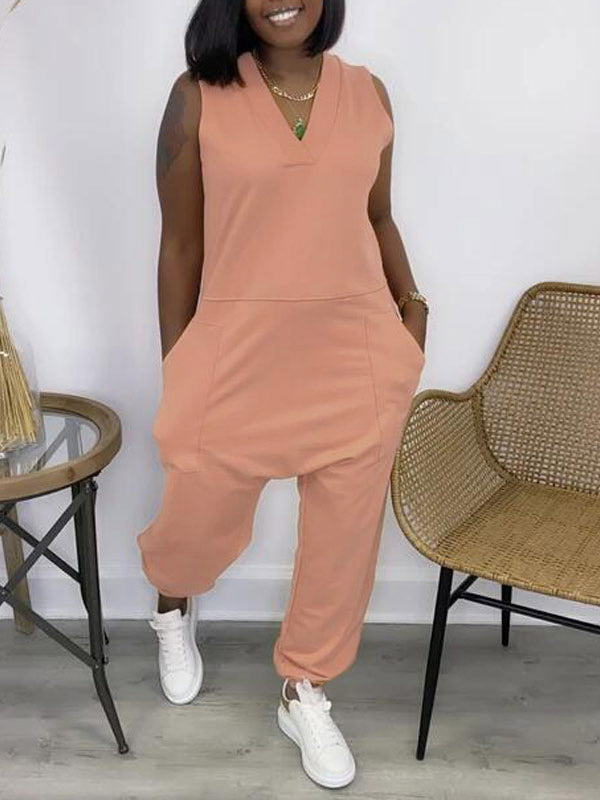 Ärmelloser Jumpsuit mit V-Ausschnitt