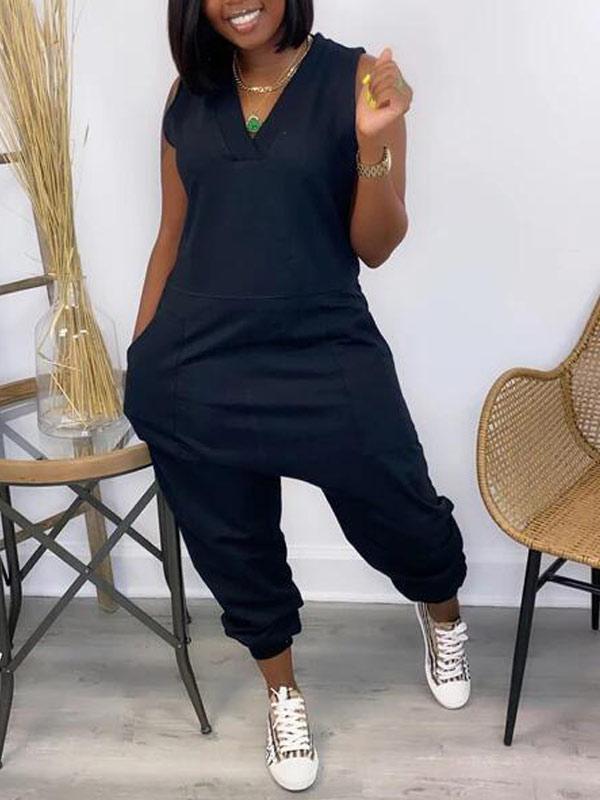 Ärmelloser Jumpsuit mit V-Ausschnitt