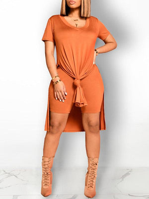 Set aus T-Shirt mit Seitenschlitz und Bikershorts – Ausverkauf